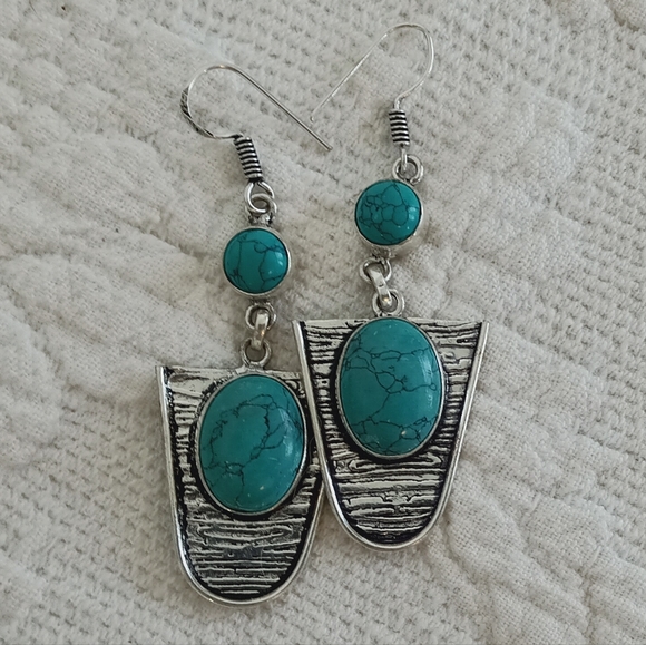 Artisan Turquoise 925 Sterling Silver Earrings Southwestern Handmade Western Big - Picture 5 of 7
